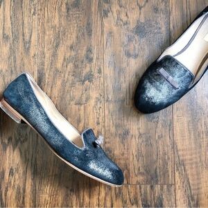 Louise Et Cie • Anniston velvet loafers bow smoking flats grey metallic silver
